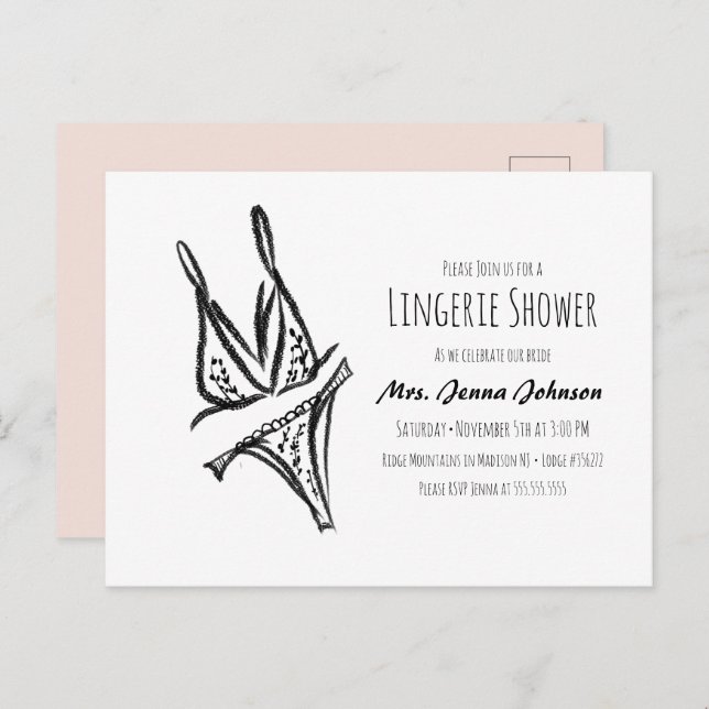 Cartão Postal Festa de Solteira Elegante Lingerie Chá de Noiva  (Frente/Verso)