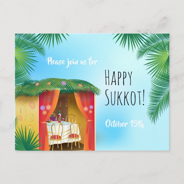 Cartão Postal Festa de Sukkot Festa na Sukkah Lulav e Etrog Conv (Frente)