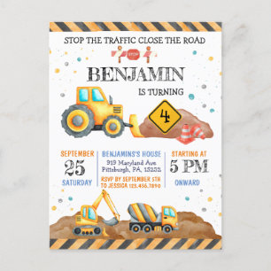 Cartão Postal Festa de Veículos de Construção de Menino Cortado