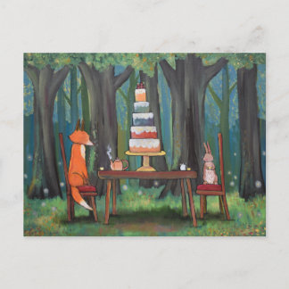 Cartão Postal Festa do Chá no Bosque Arte de Animais Fofos para