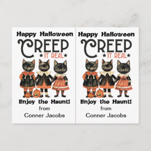 Cartão Postal Festa Escolar de Halloween Black Cats Creep It Rea