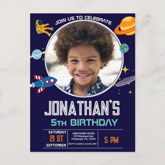 Cartão Postal Festa espacial de astronauta (Frente)