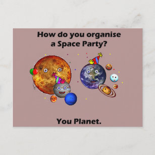 Cartão Postal Festa espacial Planeta Engraçada Piada Humor Colég