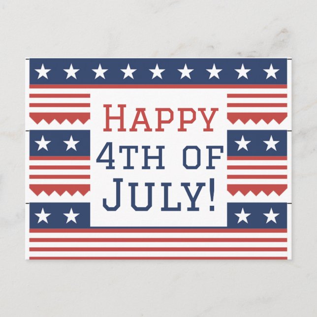 Cartão Postal Festa Feliz 4 de Julho Dia da Independência  (Frente)