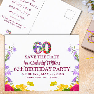 Cartão Postal Festa floral moderna de 60 anos de 60 anos