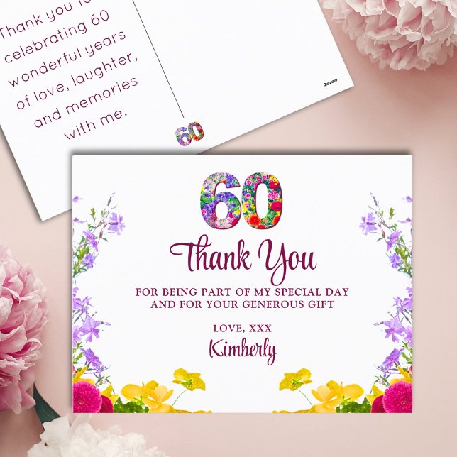 Cartão Postal Festa moderna de 60 anos de obrigados florais (Criador carregado)