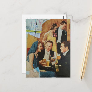 Cartão Postal Festa Retro Divertida Colagem Mídia Mista