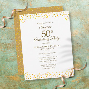Cartão Postal Festa Surpresa 50º Aniversário Dourado Confetes