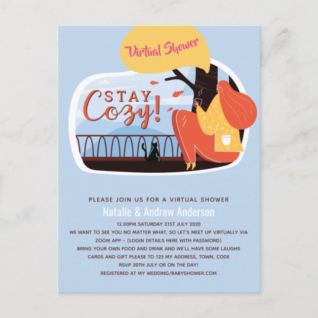 Cartão Postal Festa Virtual Bebê Chá de Panela Casamento Anivers (Frente)