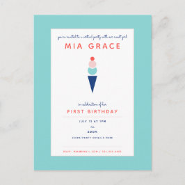 Cartão Postal Festa Virtual de Aniversário Infantil Sorvete Mode
