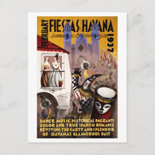 Cartão Postal Festas de Fevereiro em Havana Cartaz Vintage