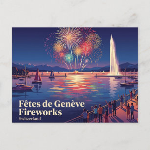 Cartão Postal Festas de Genebra Fogos de Artifício Suíça