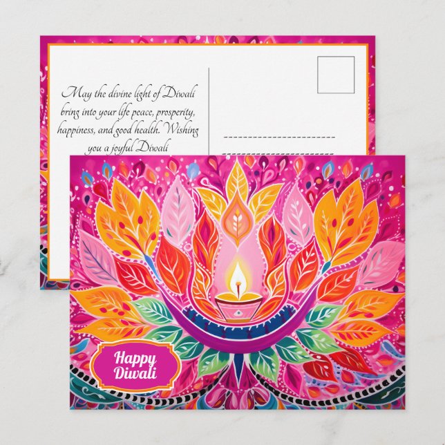 Cartão Postal Festas Reluzentes: Uma Celebração de Diwali (Frente/Verso)