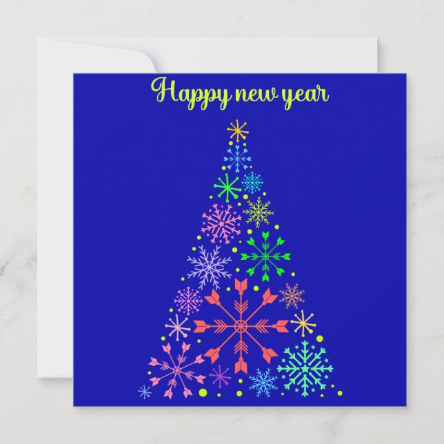 Cartão Postal Festiva Snowflakes Christmas Tree Happy new (Frente)