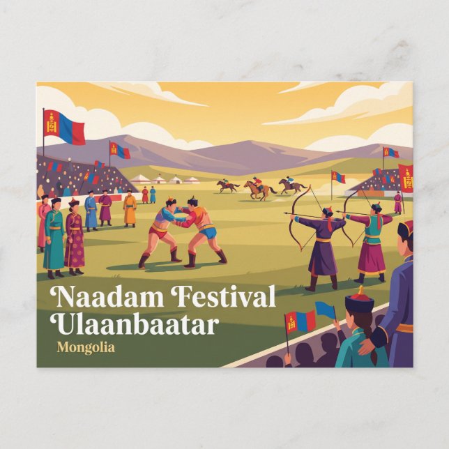 Cartão Postal Festival Naadam Ulaanbaatar Mongólia (Frente)
