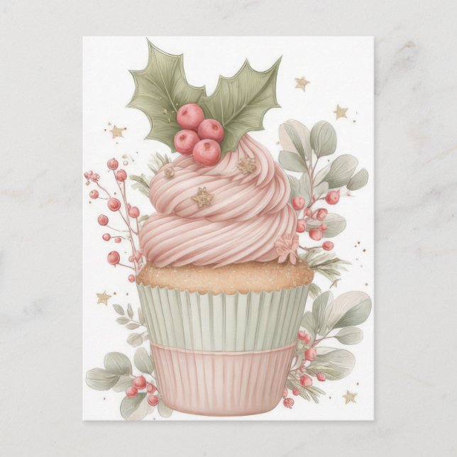 Cartão Postal Festive and elegant Pastel Christmas Cupcake (Frente)