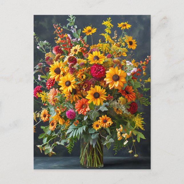 Cartão Postal Festive Christmas Bouquet with Pine and Poinsettia (Frente)