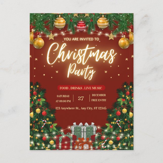 Cartão Postal Festive Christmas Party Invitation (Frente)