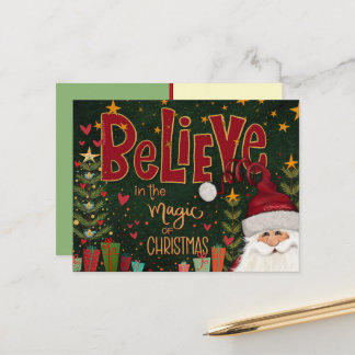 Cartão Postal Festive Santa Presents Believe Inspirivity