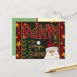 Cartão Postal Festive Santa Stars Believe Inspirivity