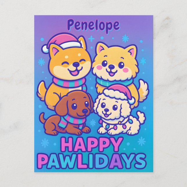 Cartão Postal Festive Shiba Inu Poodle Dachshund  (Frente)