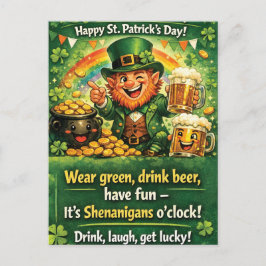 Cartão Postal Festive St. Patrick's Day Leprechaun Greeting