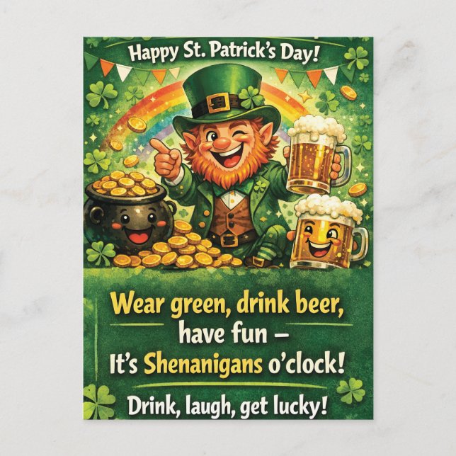 Cartão Postal Festive St. Patrick's Day Leprechaun Greeting (Frente)