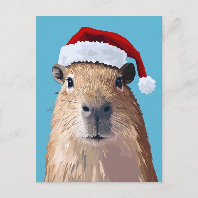Cartão Postal Festivo Capybara em Santa Hat (Frente)