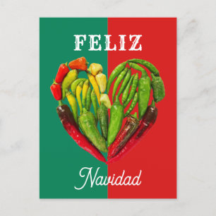 Cartão Postal Festivo Feliz Navidad Chili Peppers Heart