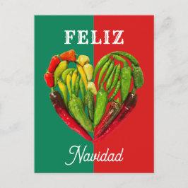 Cartão Postal Festivo Feliz Navidad Chili Peppers Heart