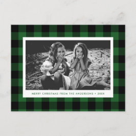 Cartão Postal Festivo Green Buffalo Xadrez Solteiro Foto Natal