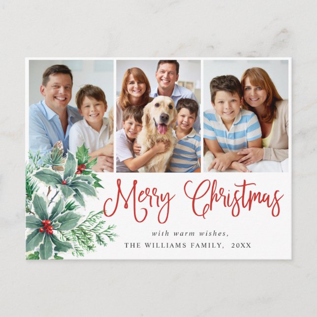 Cartão Postal Festivo Holly Berry Natal 3 Férias (Frente)