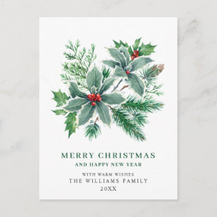 Cartão Postal Festivo Holly Berry Natal Saudação Feriado