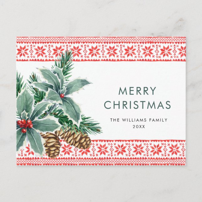 Cartão Postal Festivo Holly Berry Natal Saudação Feriado (Frente)