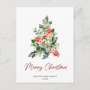 Cartão Postal Festivo Holly Christmas Tree Saudação Feriado