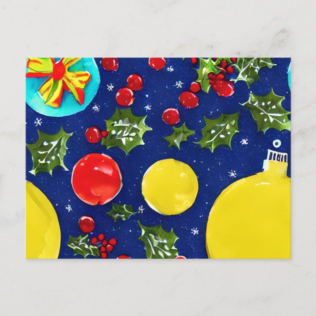 Cartão Postal Festivo Holly e Ornament Natal (Frente)