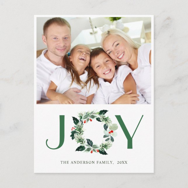 Cartão Postal Festivo Holly Wreath Natal Saudação Feriado (Frente)