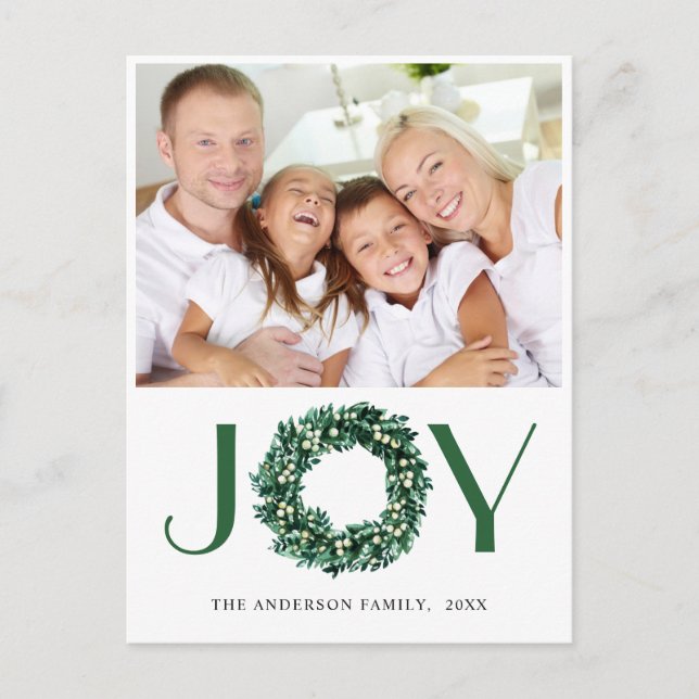 Cartão Postal Festivo Holly Wreath Natal Saudação Feriado (Frente)