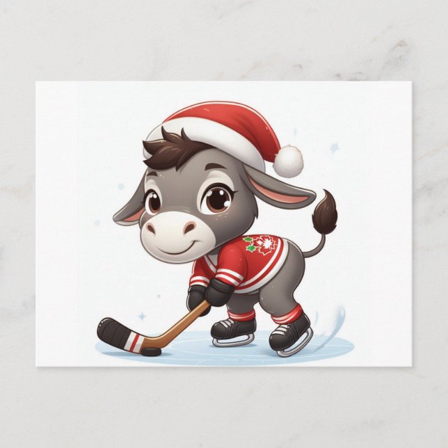 Cartão Postal Festivo Natal Donkey Hockey (Frente)