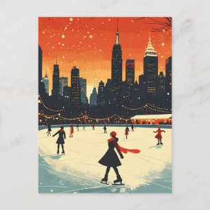 Cartão Postal Festivo New York Ice Skating Rink no Natal