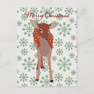 Cartão Postal Festivo Red Fawn Green Snowflake Cartão-postal Ch