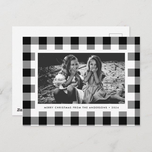 Cartão Postal Festivo White Buffalo Xadrez Solteiro Foto Natal (Frente/Verso)