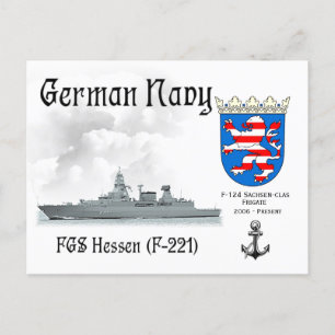 Cartão Postal FGS Hessen (F-221) Frigado de Marinho alemão