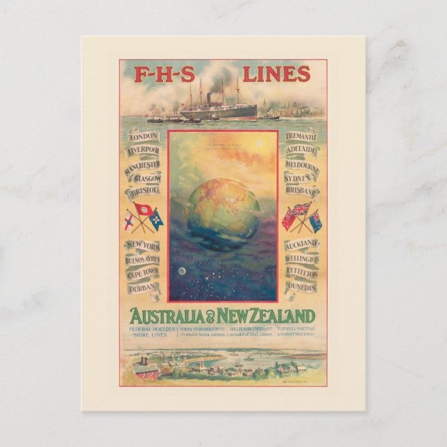Cartão Postal FHS Lines Austrália Poster vintage 1906 (Frente)