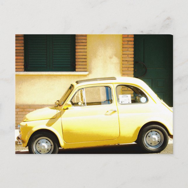 Cartão Postal Fiat 500 amarelo na Itália (Frente)