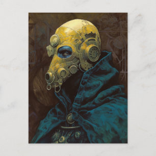 Cartão Postal Ficção científica Cyberpunk com capacete Dourado