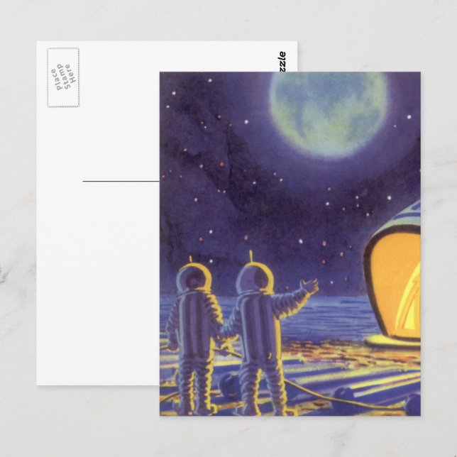 Cartão Postal Ficção Científica Vintage Alienígenas no Planeta A (Frente/Verso)