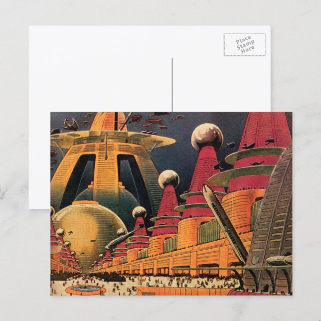 Cartão Postal Ficção Científica Vintage Carro Voador Cidade Futu (Frente/Verso)