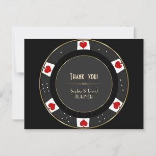Cartão Postal Ficha de Poker Dourada Elegante Obrigado Casamento