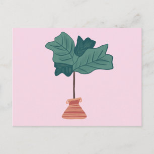 Cartão Postal Fiddle Fig Tree Planta Verde em Vaso Rosa